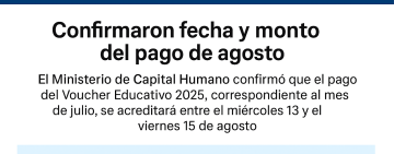 Voucher Educativo 2025: fecha y monto de pago de agosto confirmado