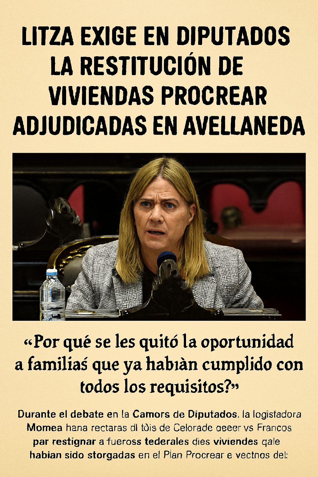 Mónica Litza exige en Diputados la restitución de viviendas Procrear adjudicadas en Avellaneda